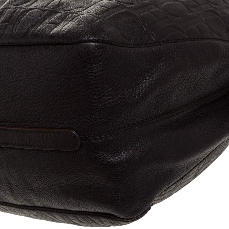 Pre Owned Carolina Herrera Dark Brown Monogram Leather Tote