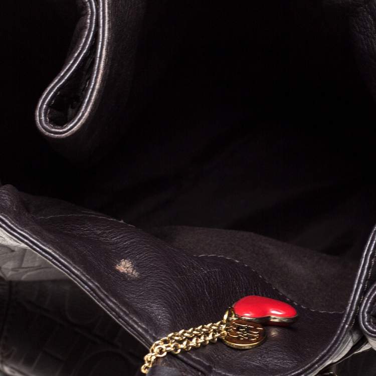 Pre Owned Carolina Herrera Dark Brown Monogram Leather Tote