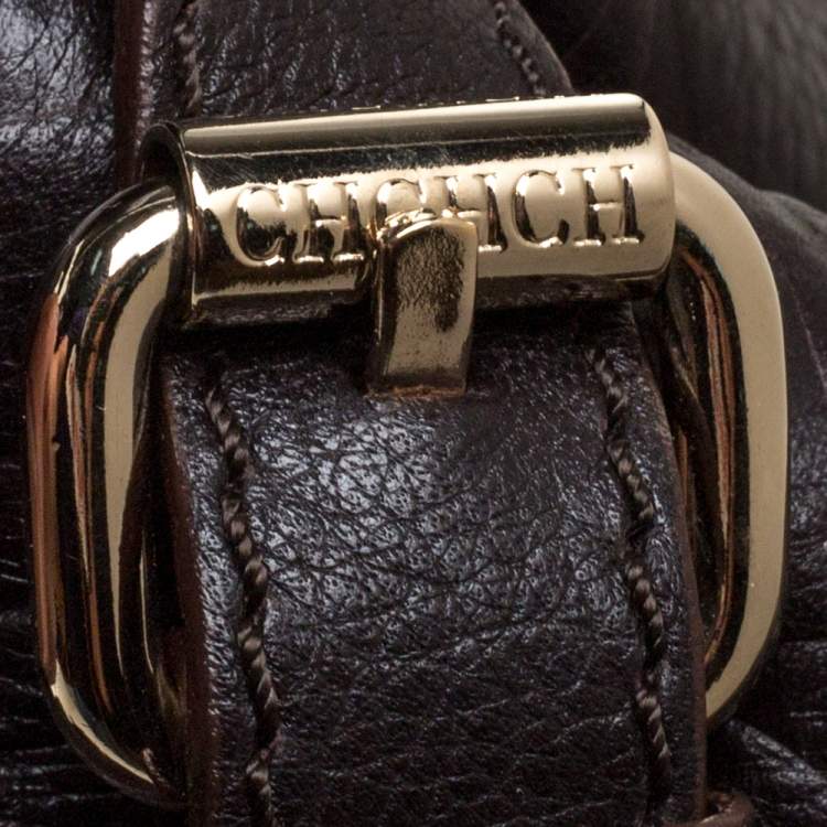 Pre Owned Carolina Herrera Dark Brown Monogram Leather Tote