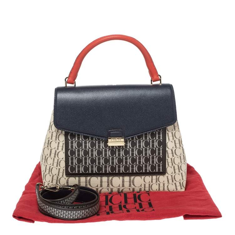 Pre Owned Carolina Herrera Multicolor Monogram Coated Canvas Top Handle Bag
