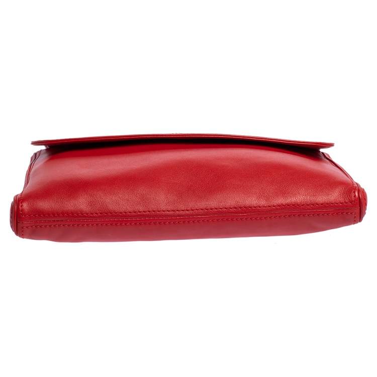 Pre Owned Carolina Herrera Red Leather Flap Shoulder Bag