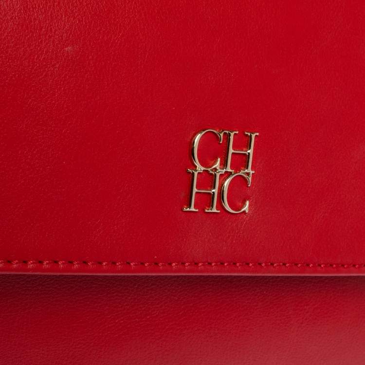 Pre Owned Carolina Herrera Red Leather Flap Shoulder Bag