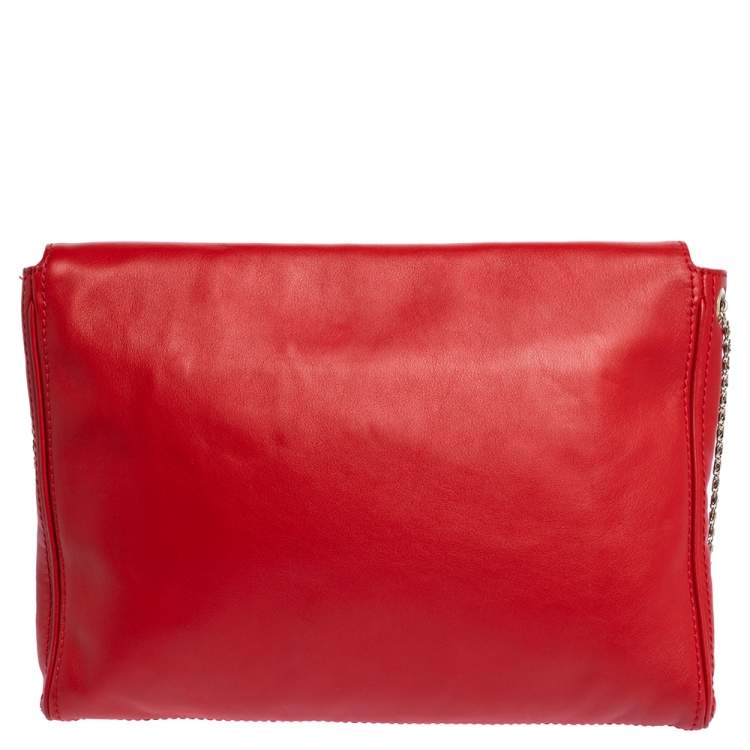 Pre Owned Carolina Herrera Red Leather Flap Shoulder Bag
