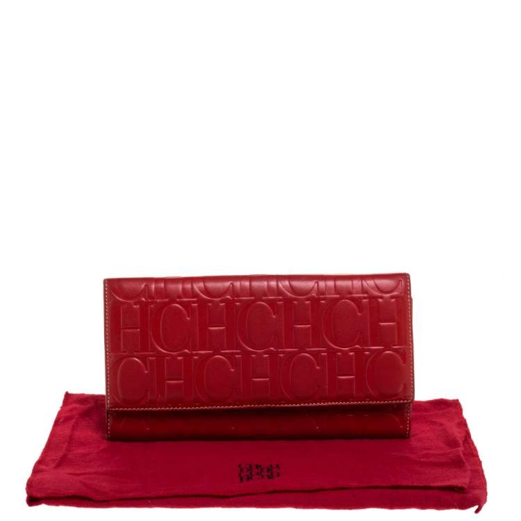 Pre Owned Carolina Herrera Red Monogram Leather Clutch
