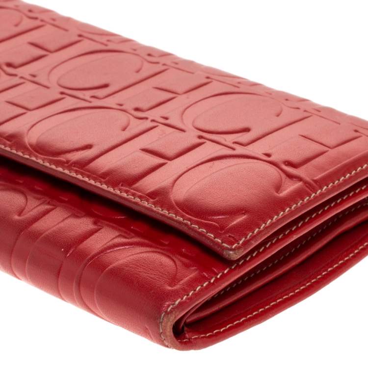 Pre Owned Carolina Herrera Red Monogram Leather Clutch