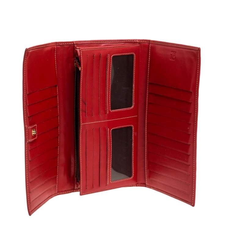 Pre Owned Carolina Herrera Red Monogram Leather Clutch