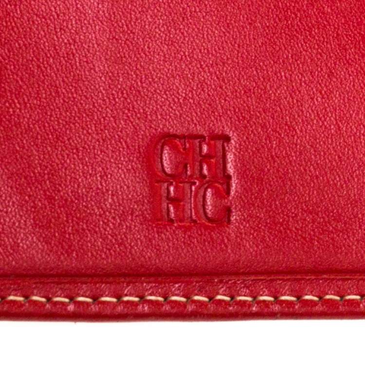 Pre Owned Carolina Herrera Red Monogram Leather Clutch