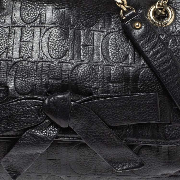 مملوكة مسبقًا Carolina Herrera Black Monogram Leather Audrey Shoulder Bag