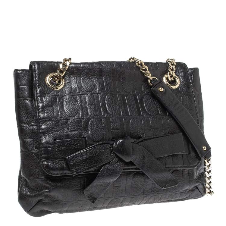 مملوكة مسبقًا Carolina Herrera Black Monogram Leather Audrey Shoulder Bag