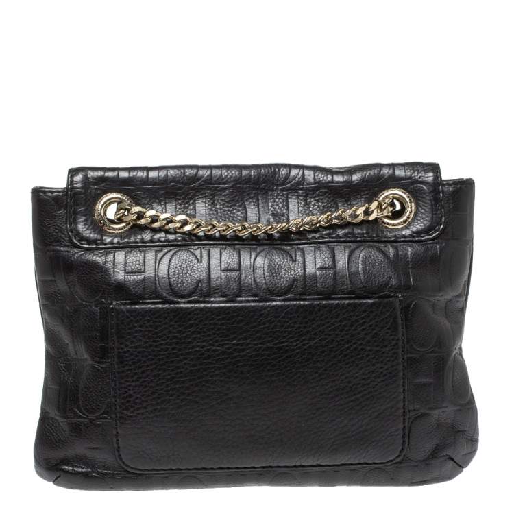 مملوكة مسبقًا Carolina Herrera Black Monogram Leather Audrey Shoulder Bag