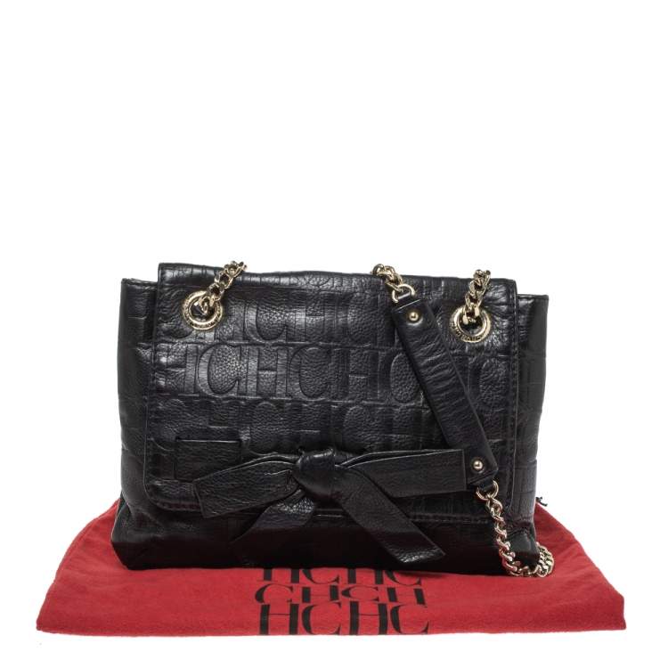 مملوكة مسبقًا Carolina Herrera Black Monogram Leather Audrey Shoulder Bag