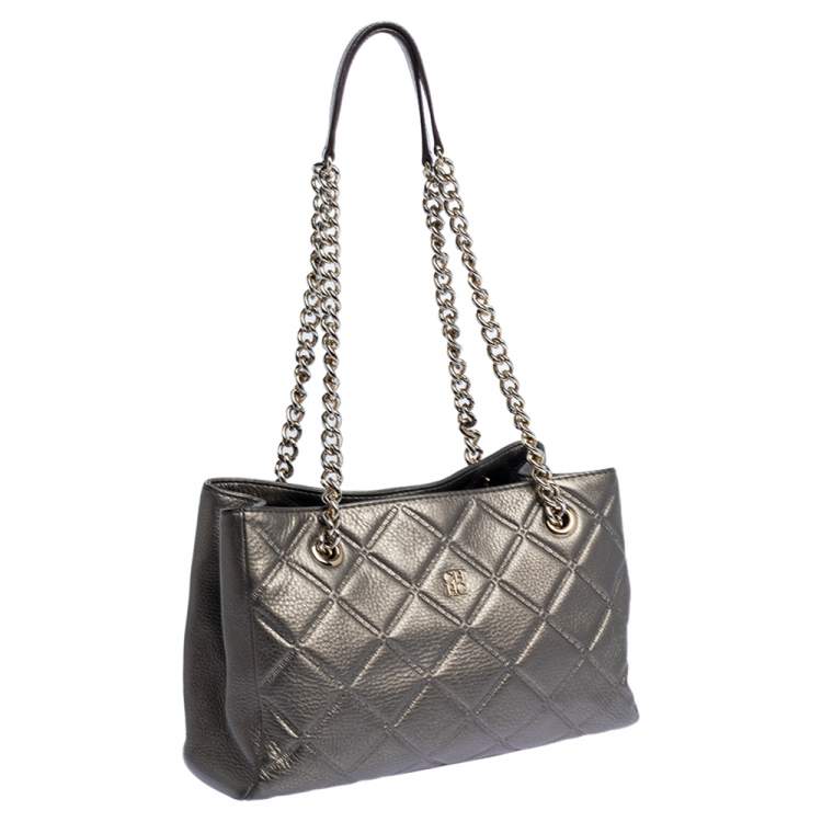 Pre Owned Carolina Herrera Metallic Quilted Leather Shopper Tote