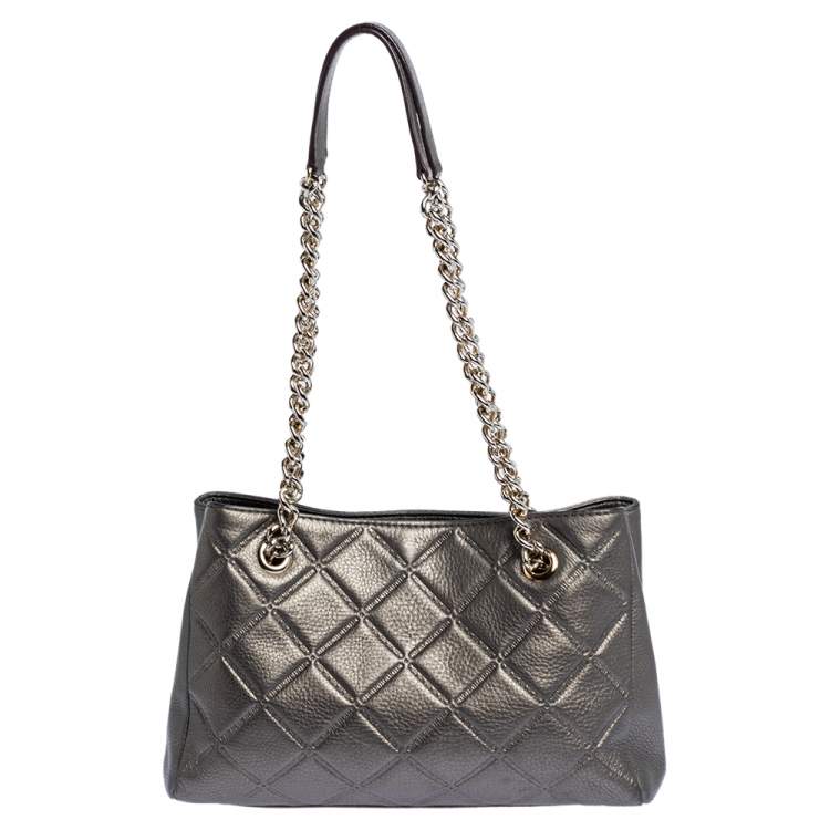 Pre Owned Carolina Herrera Metallic Quilted Leather Shopper Tote