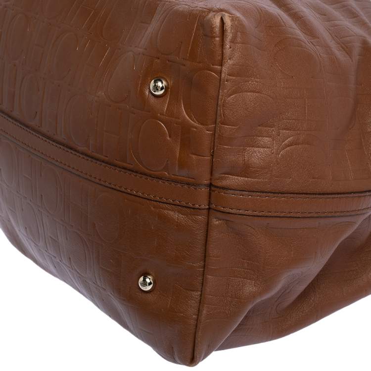 Pre Owned Carolina Herrera Brown Monogram Leather Matryoshka Tote