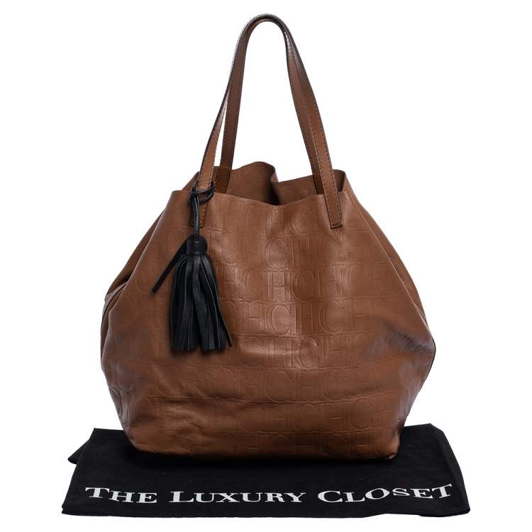Pre Owned Carolina Herrera Brown Monogram Leather Matryoshka Tote