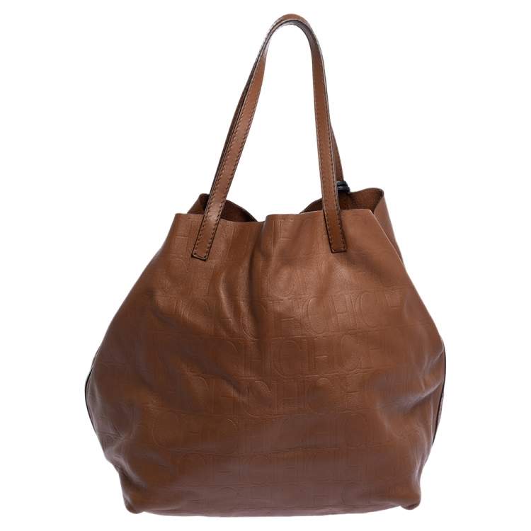Pre Owned Carolina Herrera Brown Monogram Leather Matryoshka Tote