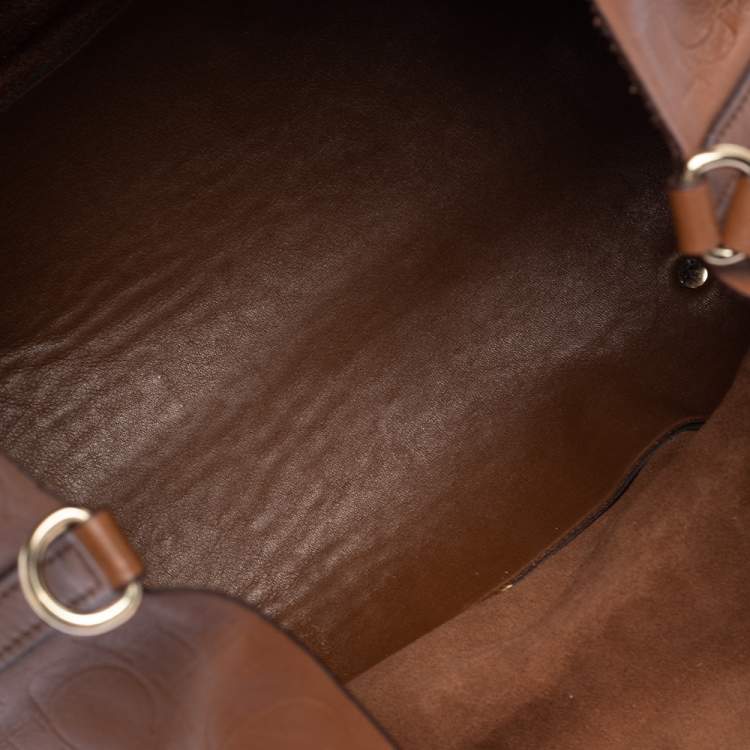 Pre Owned Carolina Herrera Brown Monogram Leather Matryoshka Tote