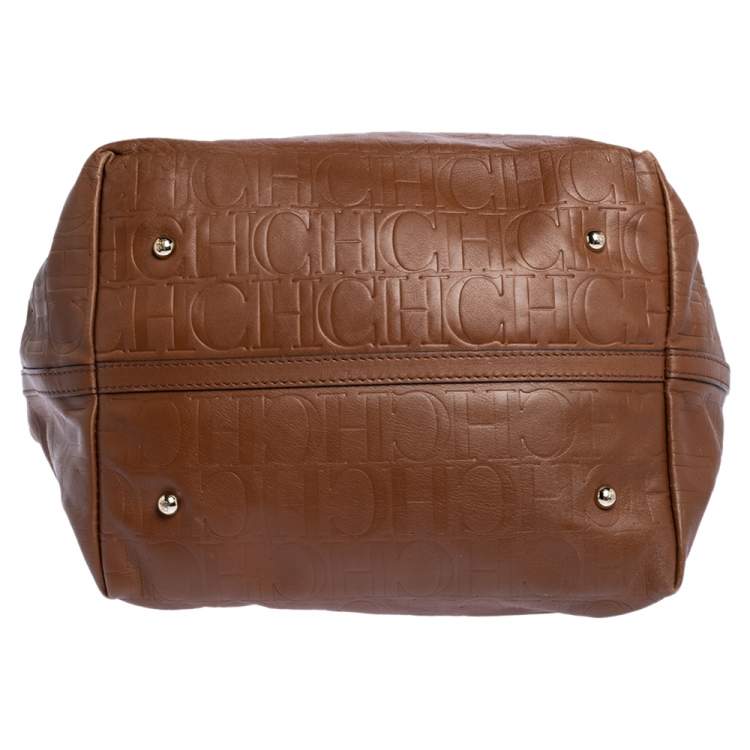 Pre Owned Carolina Herrera Brown Monogram Leather Matryoshka Tote