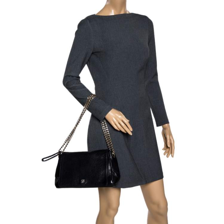 Pre Owned Carolina Herrera Black Leather Flap Shoulder Bag