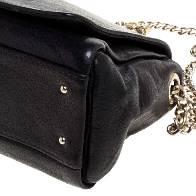 Pre Owned Carolina Herrera Black Leather Flap Shoulder Bag