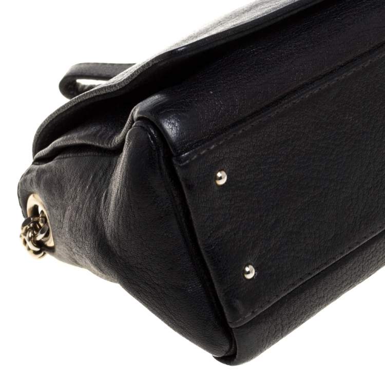 Pre Owned Carolina Herrera Black Leather Flap Shoulder Bag