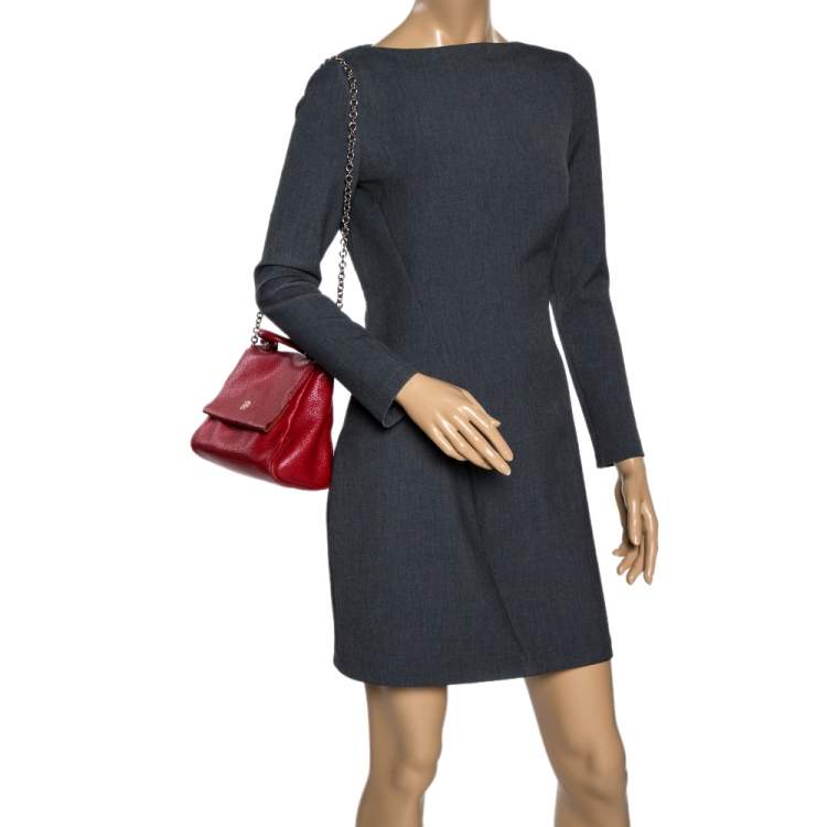 Pre Owned Carolina Herrera Red Leather Small Minuetto Top Handle Bag