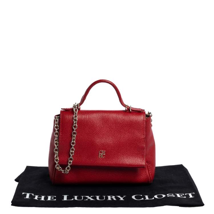 Pre Owned Carolina Herrera Red Leather Small Minuetto Top Handle Bag