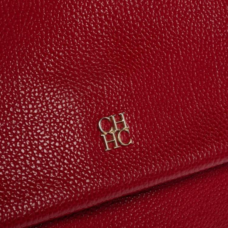 Pre Owned Carolina Herrera Red Leather Small Minuetto Top Handle Bag