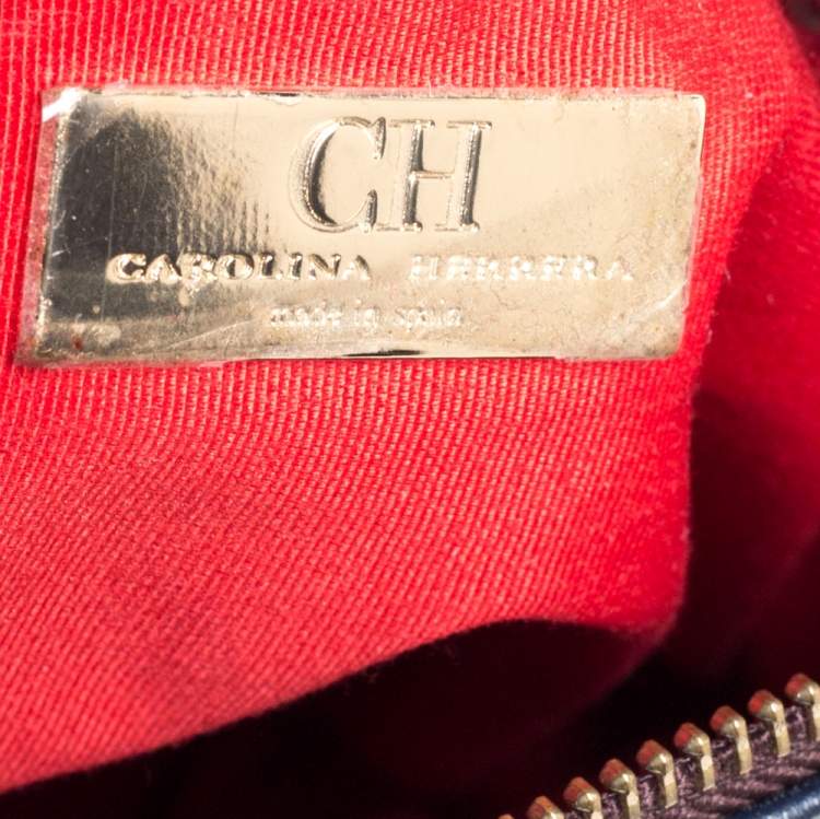 Pre Owned Carolina Herrera Navy Blue Pebbled Leather Maria Shoulder Bag