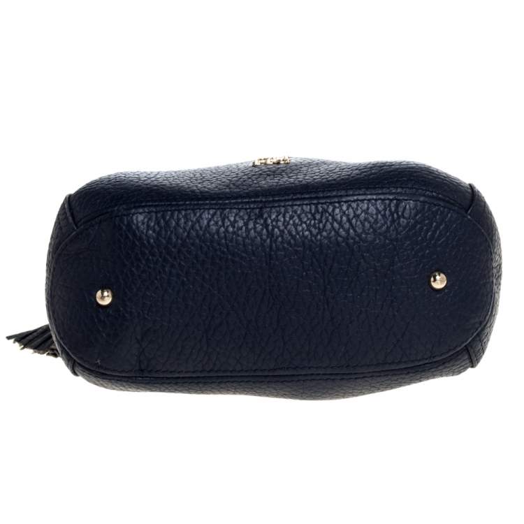 Pre Owned Carolina Herrera Navy Blue Pebbled Leather Maria Shoulder Bag