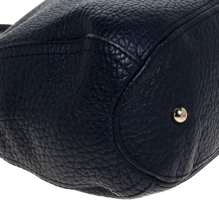Pre Owned Carolina Herrera Navy Blue Pebbled Leather Maria Shoulder Bag