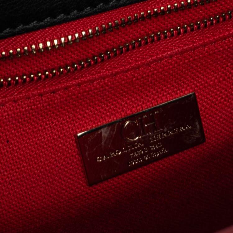 Pre Owned Carolina Herrera Black Embossed Leather Top Handle Bag