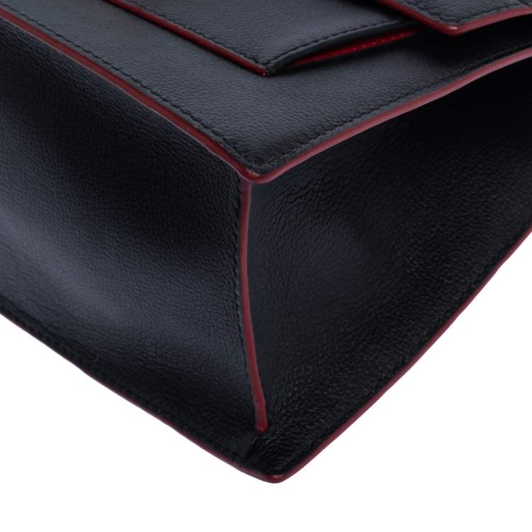 Pre Owned Carolina Herrera Black Embossed Leather Top Handle Bag