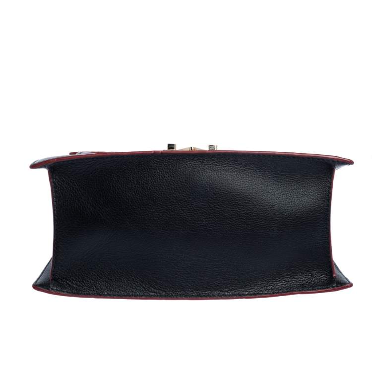 Pre Owned Carolina Herrera Black Embossed Leather Top Handle Bag