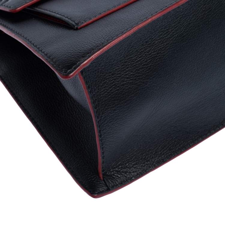 Pre Owned Carolina Herrera Black Embossed Leather Top Handle Bag