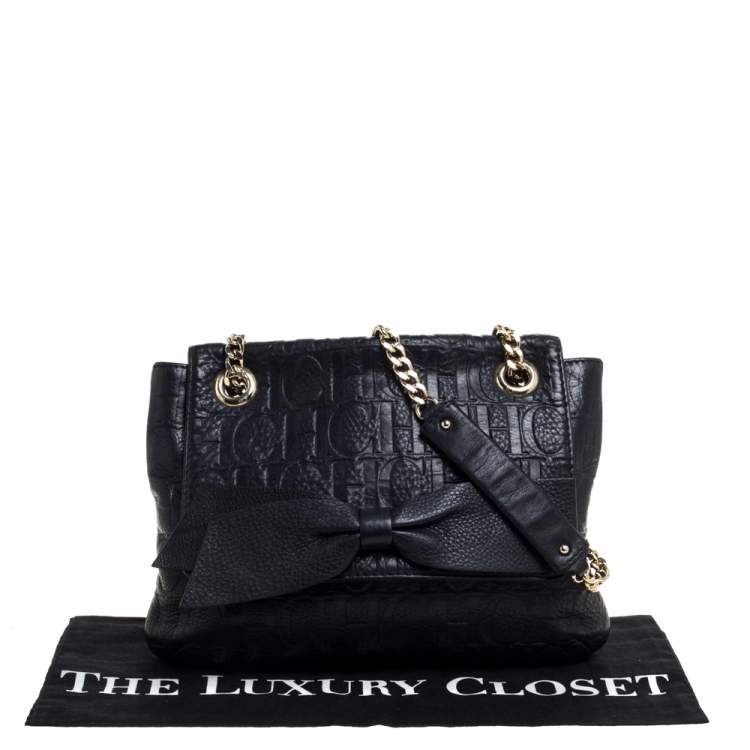 Pre Owned Carolina Herrera Black Monogram Leather Audrey Shoulder Bag