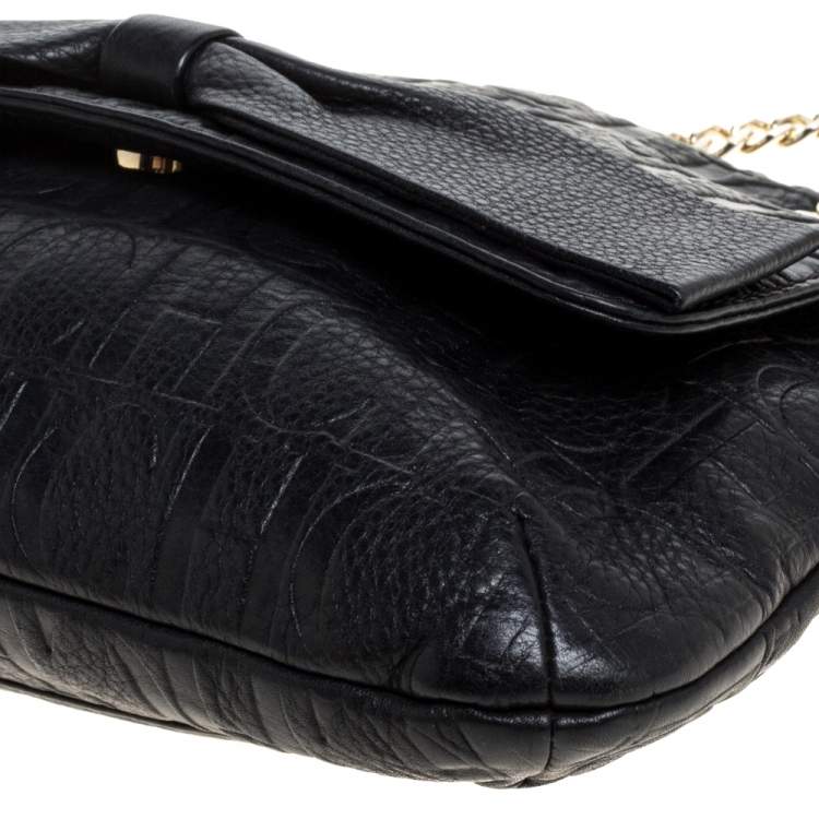 Pre Owned Carolina Herrera Black Monogram Leather Audrey Shoulder Bag