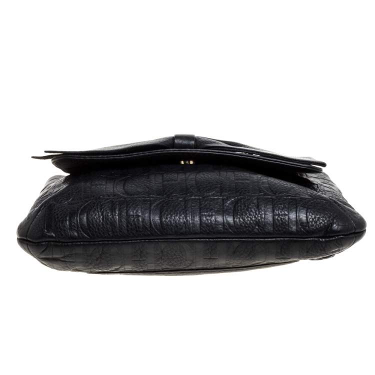 Pre Owned Carolina Herrera Black Monogram Leather Audrey Shoulder Bag