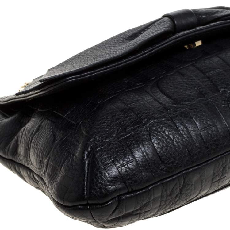 Pre Owned Carolina Herrera Black Monogram Leather Audrey Shoulder Bag