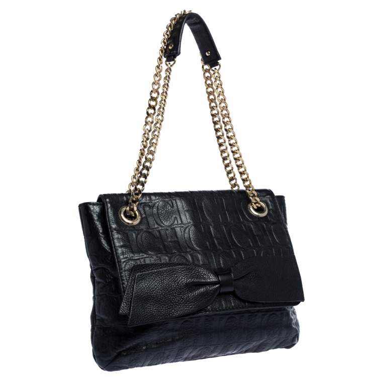 Pre Owned Carolina Herrera Black Leather Audrey Shoulder Bag