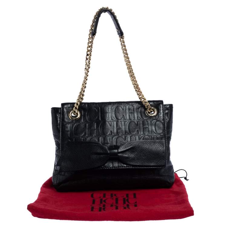 Pre Owned Carolina Herrera Black Leather Audrey Shoulder Bag