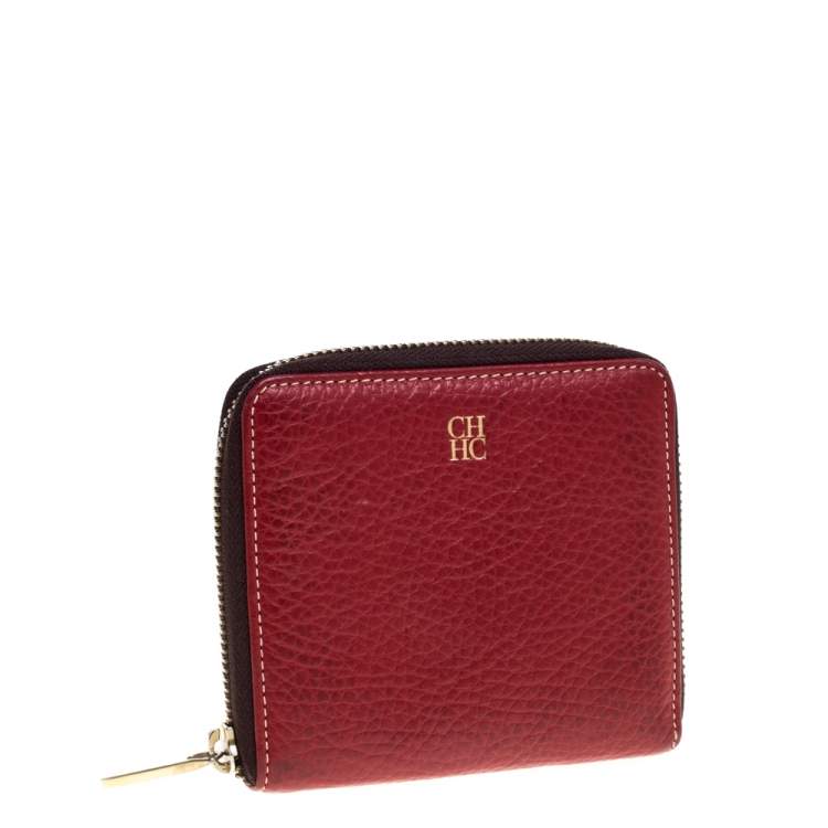 Pre Owned Carolina Herrera Red Leather Compact Wallet