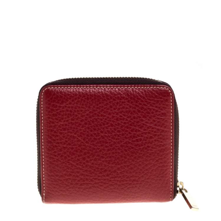 Pre Owned Carolina Herrera Red Leather Compact Wallet