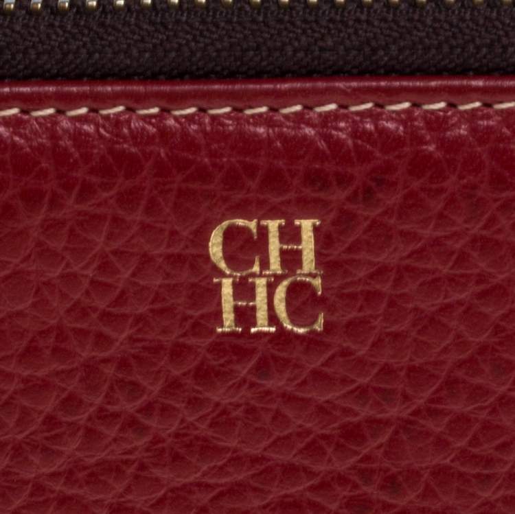 Pre Owned Carolina Herrera Red Leather Compact Wallet