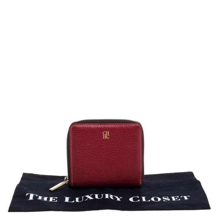 Pre Owned Carolina Herrera Red Leather Compact Wallet