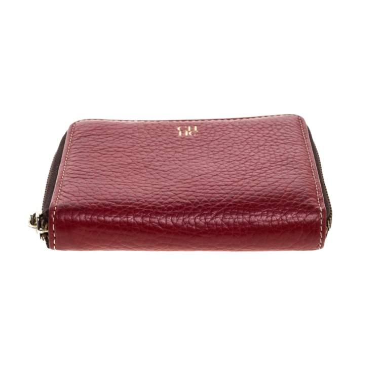 Pre Owned Carolina Herrera Red Leather Compact Wallet