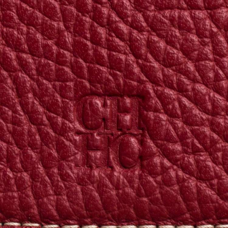 Pre Owned Carolina Herrera Red Leather Compact Wallet
