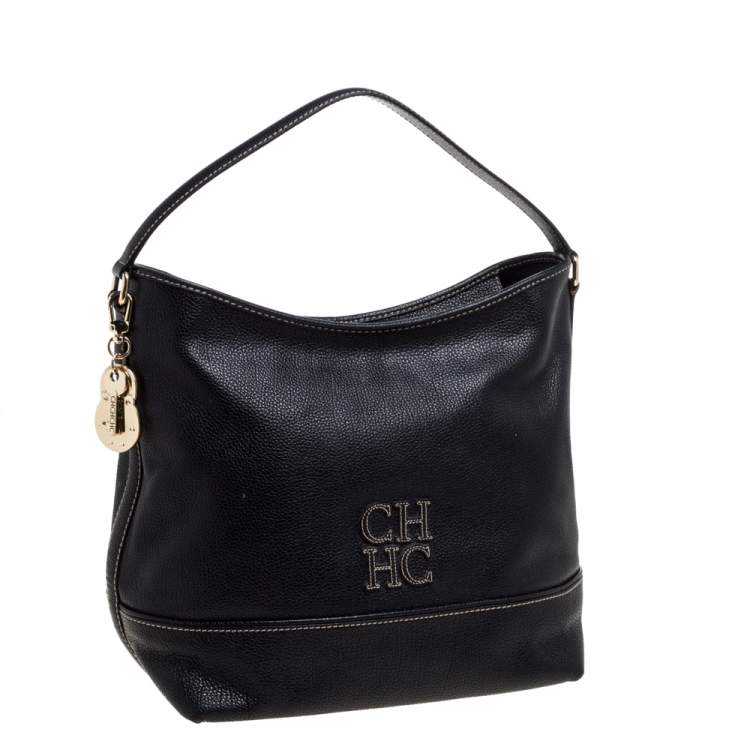 Pre Owned Carolina Herrera Black Leather Hobo