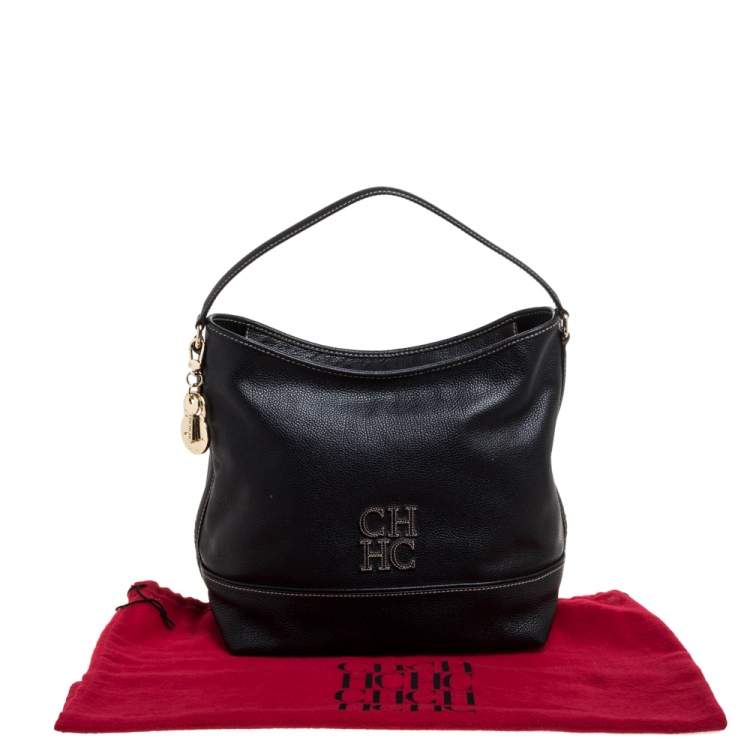 Pre Owned Carolina Herrera Black Leather Hobo