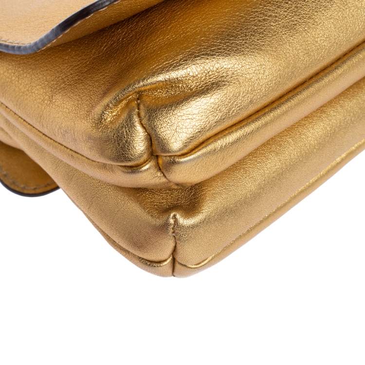 Pre Owned Carolina Herrera Metallic Gold Leather Flap Chain Bag